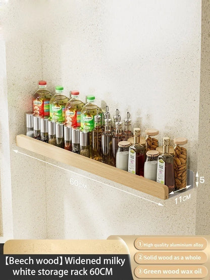 Wood Kitchen Organizer Mounted Spice Rack Kitchen Storage with Hooks for Condiments Kitchen Accessories