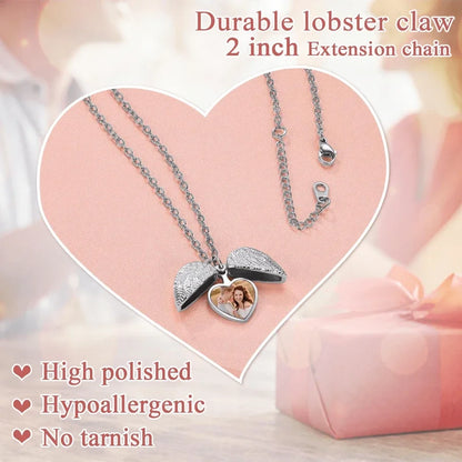 Custom photo pendant commemorative necklace, personalised heart-shaped photo angel wing pendant necklace, personalised gift