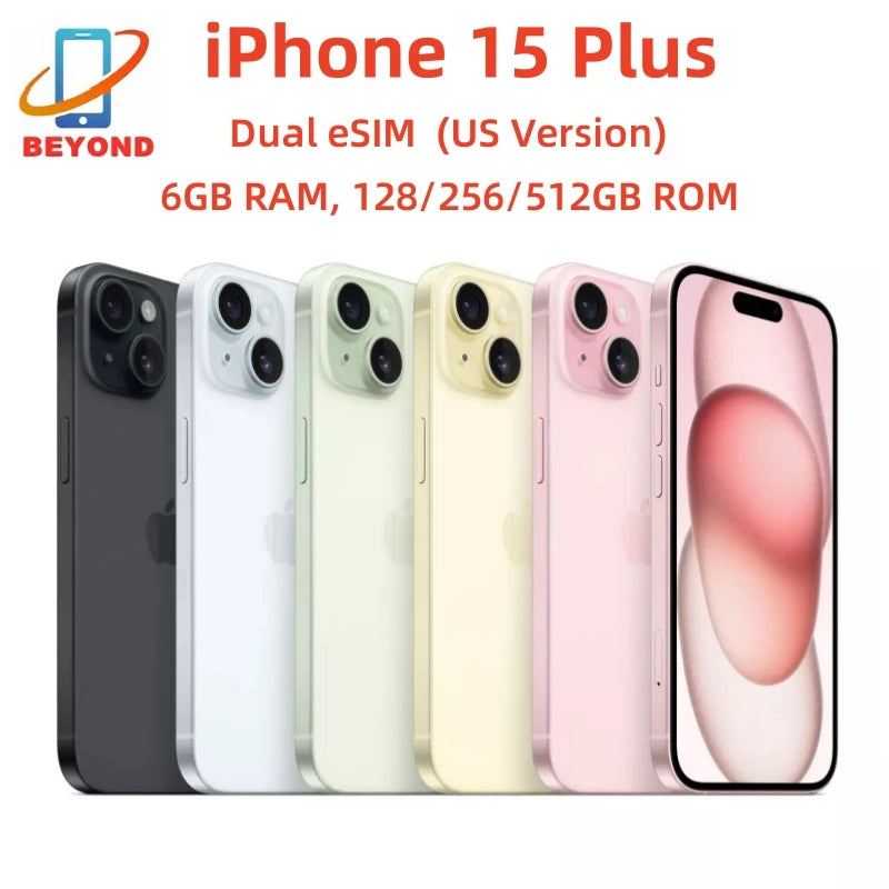 Genuine Apple iPhone 15 Plus SIM/eSIM 6.7" Super Retina OLED 128/256/512GB ROM 6GB RAM Face ID NFC A16 Original 5G Mobile Phone