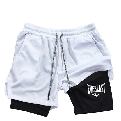 Men's compression gym shorts EVERLAST printed sports pants, double layered, quick drying basketball beach muscle fitness