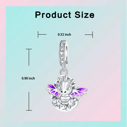 925 Sterling Silver Purple Baby Dragon Flying Dragon Cub Pendant Charm Fit Original Charms Bracelets Women DIY Jewelry Gift