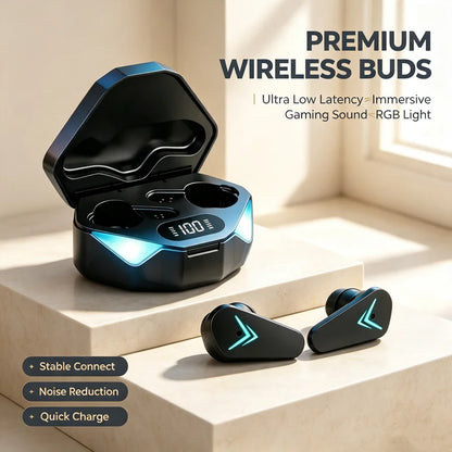 TWS Gaming Earbuds Wireless Bluetooth Earphones With Mic Bass Audio Sound Positioning 9D Stereo Music HiFi Headset For Gamer