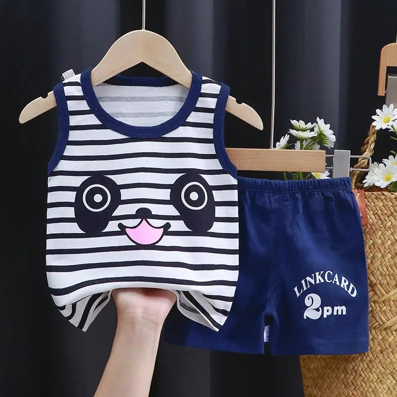 Summer Children's Vest Set Pure Cotton Baby Sleeveless Vest 2-piece Clothes Boy's Clothing Set Baby Toddler Clothing For Boy