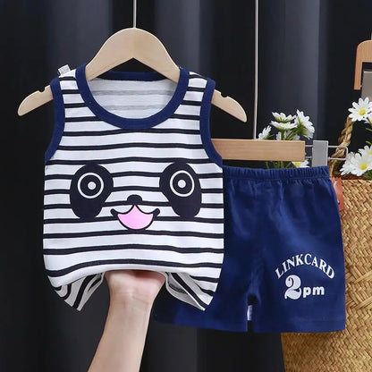Summer Children's Vest Set Pure Cotton Baby Sleeveless Vest 2-piece Clothes Boy's Clothing Set Baby Toddler Clothing For Boy