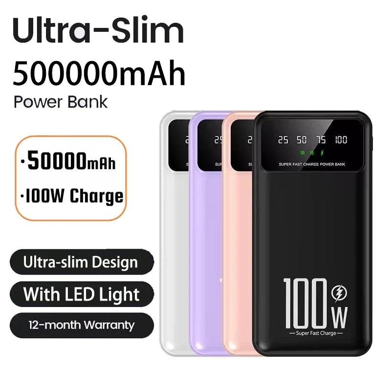 20000mAh Digital Display Power Bank 100W High Speed Fast Charger With LED Light Portable External Battery For All Smart Phones