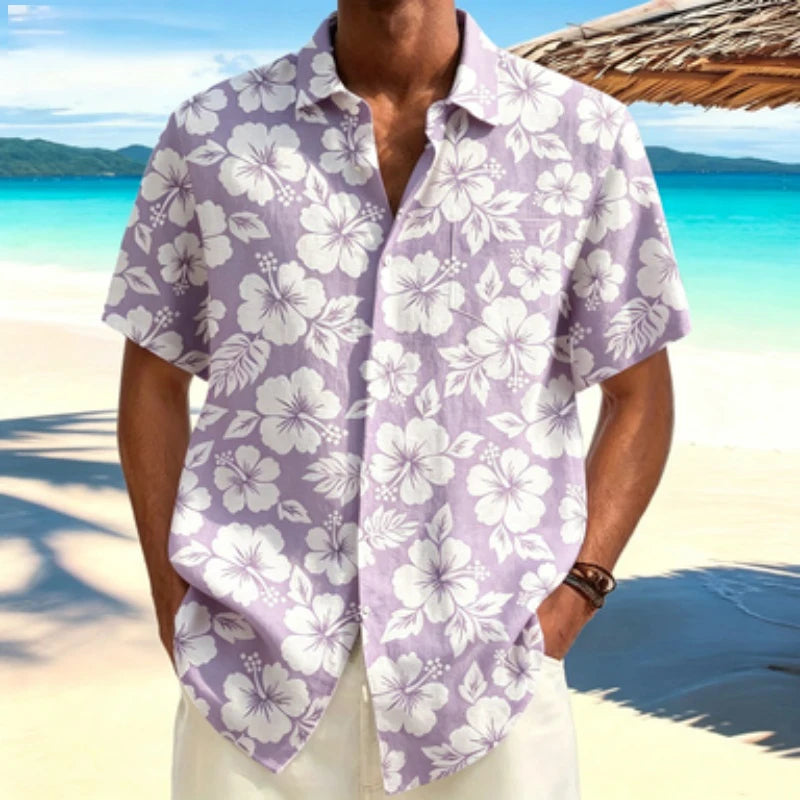 Men's short sleeved shirt light mature style Fusang flower short sleeved printed shirt European and American workplace business
