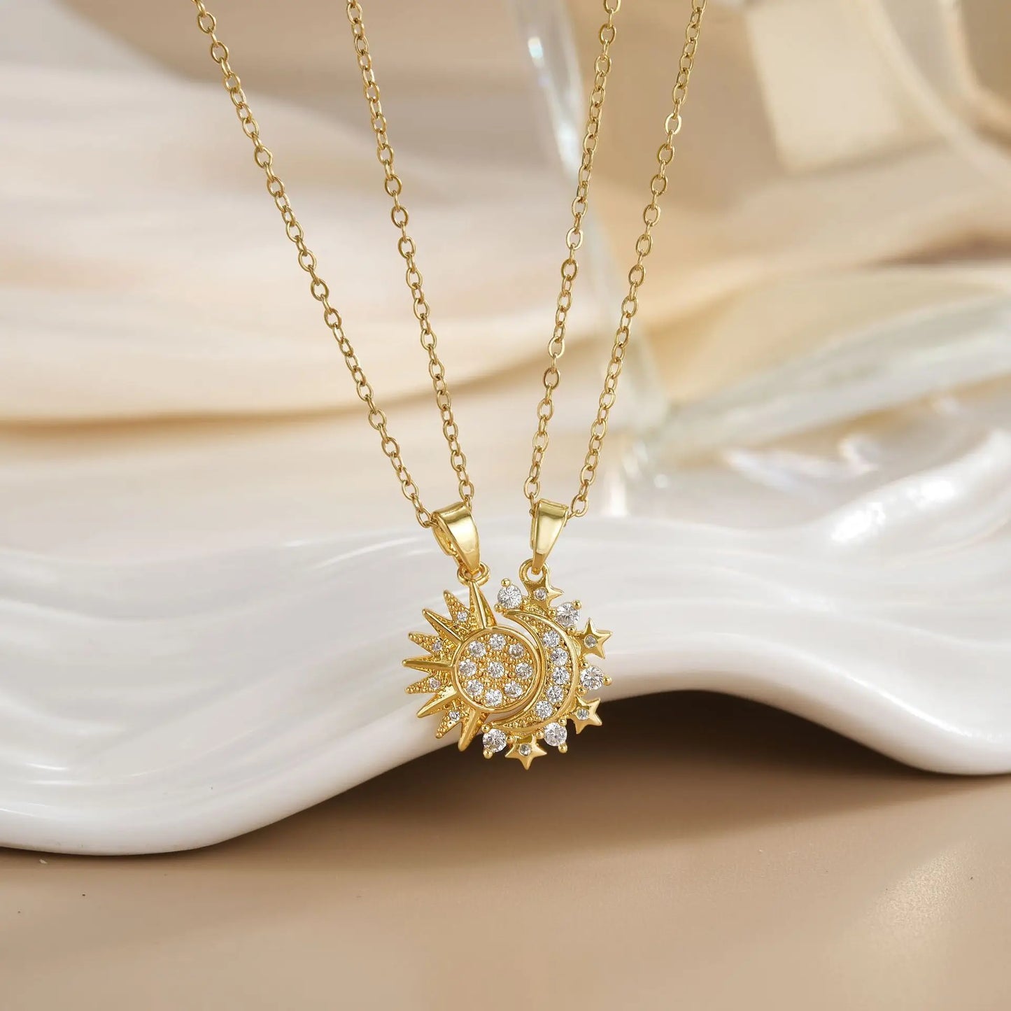 LATS New Stainless Steel Magnetic Sun Moon Couple Necklace Fashion Chain for Men and Women Good Friend Gifts Trend Jewelry