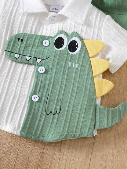 Baby Boy Three-Piece Set: Dinosaur Short-Sleeved Shirt + Shorts + Sun Hat, Cute Summer Outfit, Soft and Breathable Fabric