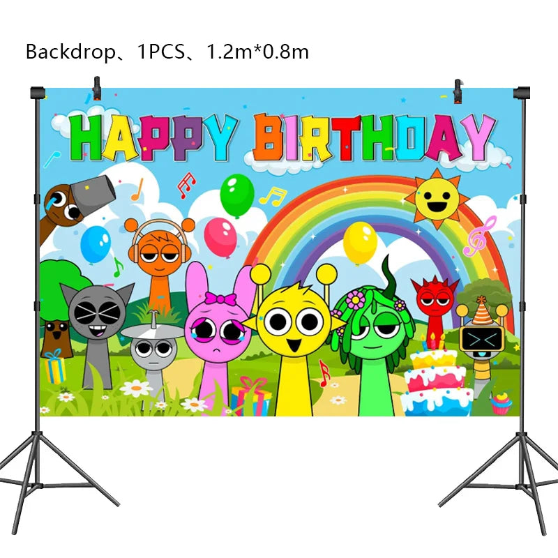 Sprunki Birthday Party Decoration Incredibox Latex Aluminum Foil Balloon For Kids Event Supplies Banner Disposable Tableware