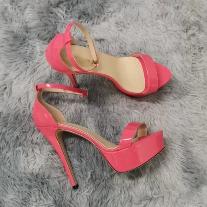 LOSLANDIFEN Women Sandals Sexy Open Toes 14cm Supper High Heels Peep Toes Platform Stilettos Party Wedding Shoes Plus Size 43 44