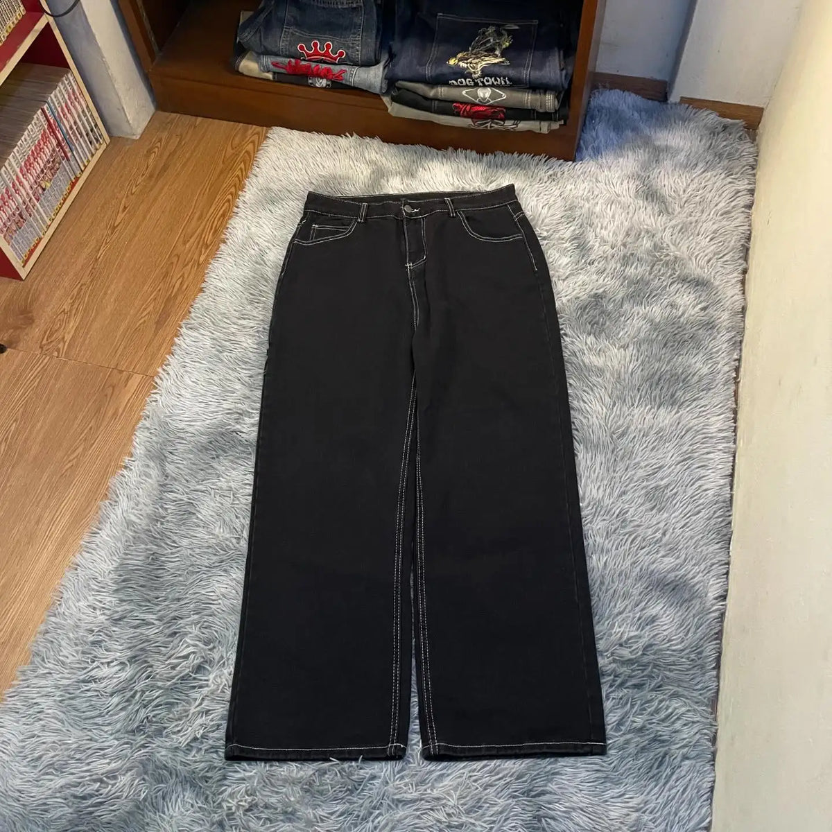 Y2K Harajuku Letter Embroidery Loose Jeans | Hip-Hop Black Denim | Men's Streetwear Trousers