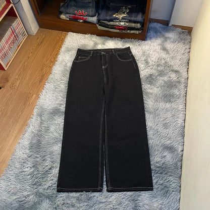 Y2K Harajuku Letter Embroidery Loose Jeans | Hip-Hop Black Denim | Men's Streetwear Trousers