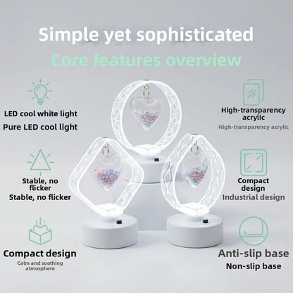White Light Geometric LED Night Light Stable No-Flicker Light Acrylic Engraved Shade Acrylic Table Lamp Anti-Slip Base