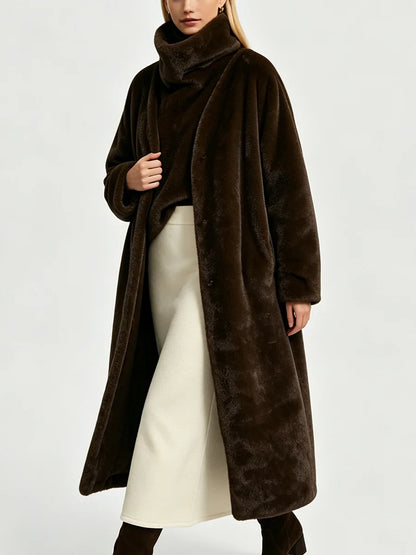 Women Open Front Faux Fur Long Coat Loose  Sleeve Plush Warm Winter Elegant Streetwear Ladies  Outerwear Jacket