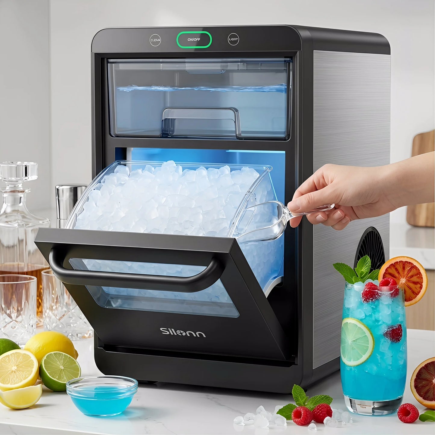 Nugget Ice Maker Countertop - Smart Pebble Ice Machine, Delivers in Just 10 Minutes, Pellet Ice 44 lbs per Day, Crushed Ice from Timer Function and Status Alerts with App