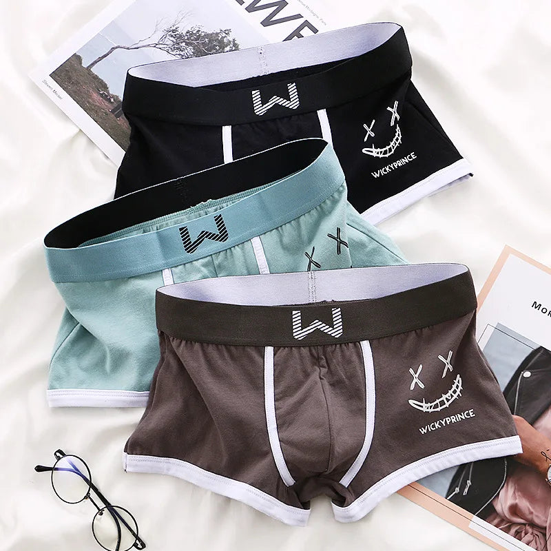 1/3/4 Pcs Mens Underwear Cotton Men Boxer Panties U-convex Man Breathable Underpants Sexy Comfort Male Boy Smiling Face Boxers