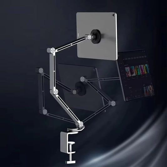 Magnetic Tablet Stand Holder Tablet Desk Mount Adjustable Foldable Tablet Arm Mount with 360° Rotate Base for iPad and IPhones