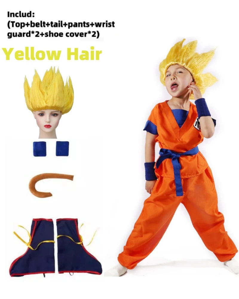 Boys Girls Halloween Son Goku Cosplay Costumes For Kids Outfit Bodysuit Men Krillin Training Clothes Saiyan Outfits Wig Dress Up