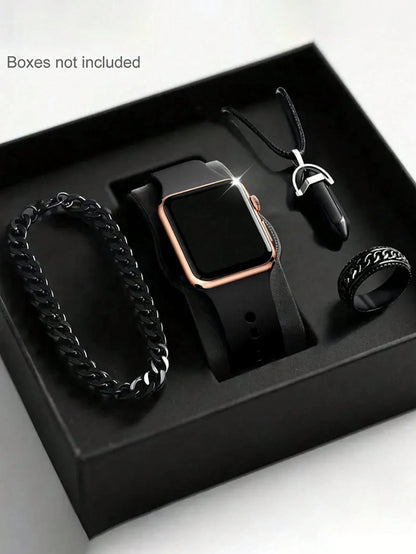 Men's LED Square Watch And Jewelry Set Birthday Gift Non-Smartwatch Box Not Included