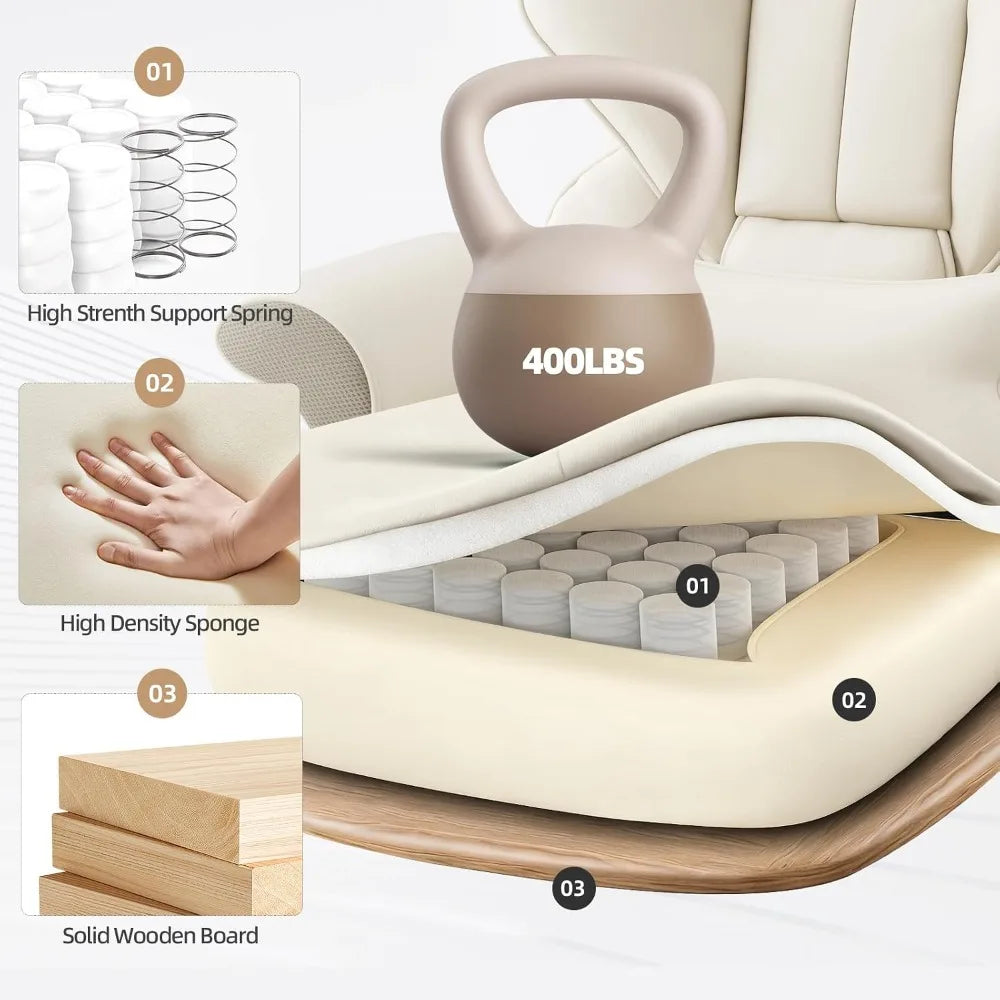 7-Point Massage Heated Executive Office Chair with Footrest, Beige