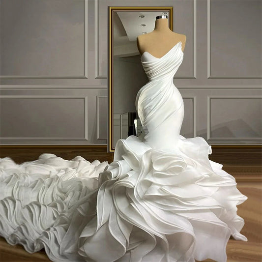 Luxury African Wedding Dresses for Bride 2026 Mermaid Ruffles Long Train  Dubai Woman Bridal Gowns Plus Size Vestido De Novia