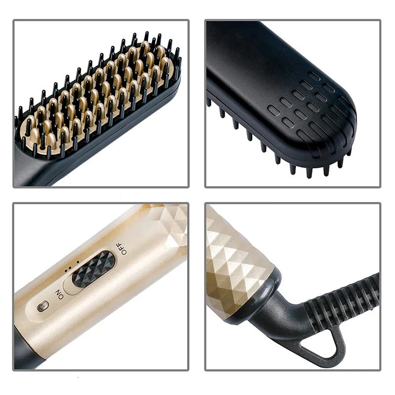 Professional Mini Ceramic Brush Hair Straightener Beard Straightening Comb Beard Hair Brush Men Hair Straightener Comb