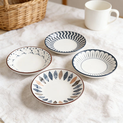 4-Piece Ceramic Plate，5.65in Simple Dipping Dishes.For Appetizers, Fruits, Desserts & Bone Spitting，Microwave & Dishwasher Safe