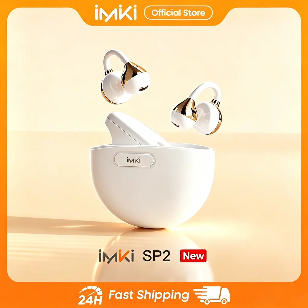 IMIKI SP2 Clip On Earbuds Open Ear Wireless Bluetooth 5.4 Ear Clip Headphones 4 Mics ENC Clear Call  Waterproof Sports Earphones