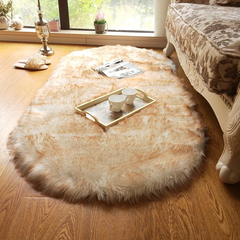 Oval Fur Rugs Bedroom Thicken Fluffy Carpet Living Room Bed Down Children's Floor Hairy Soft Sofa Foot Mat For Home Accessories