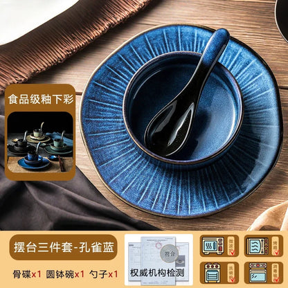 Chinese tableware set plate bowl ceramic combination solid color tableware