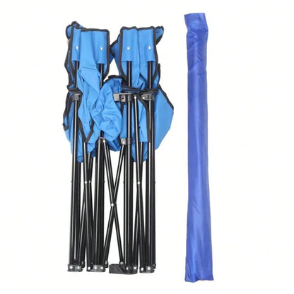 Portable Outdoor 2-Seat Folding Chair With Removable Sun Umbrella Blue
