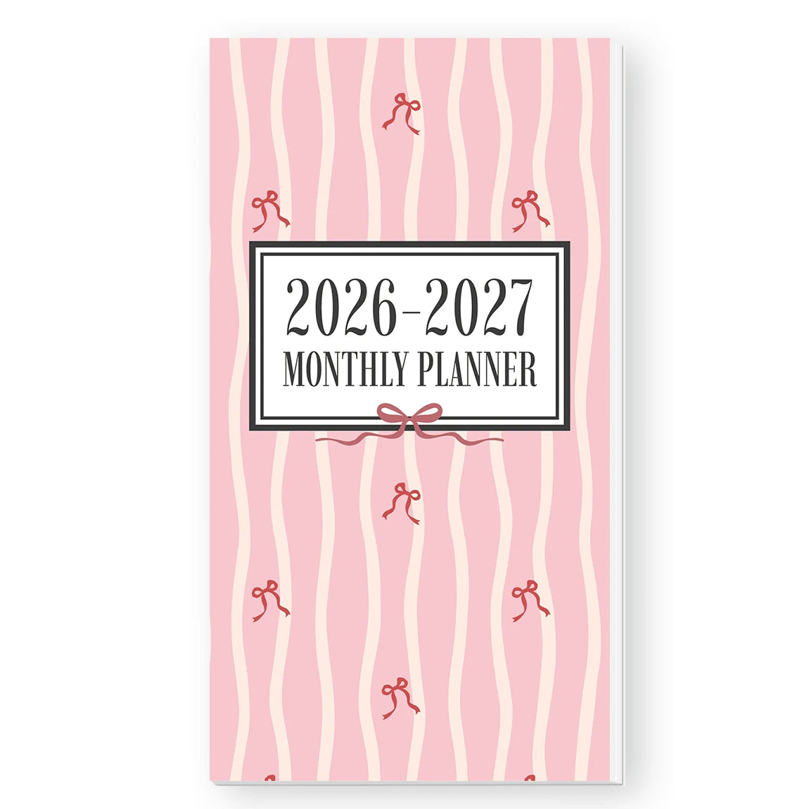 1PC A6 2026-2027 Monthly Planner Notebook, July 2026-June 2027, Pink Bow Soft Cover, Monthly View with Notes