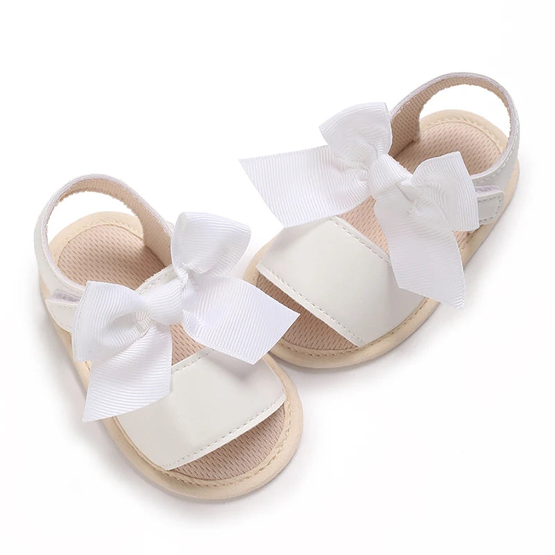 Baby Learning Walk Shoes, Breathable Summer Sandals with Bow & Embroidery, Soft Comfort Footwear for Newborn Infants 0-18M
