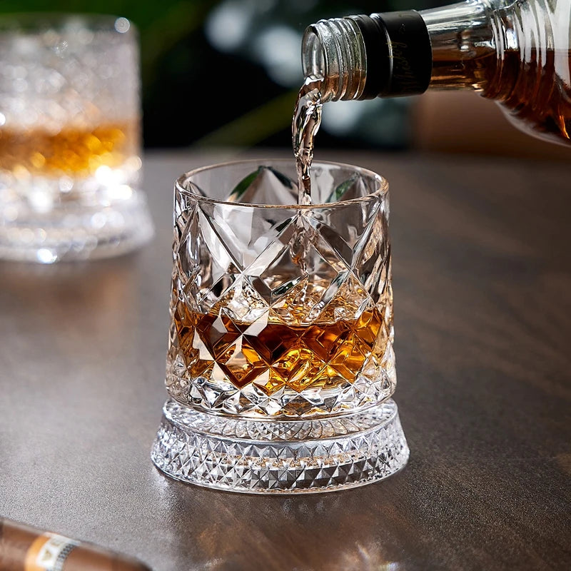 Glass Cups Rotating Whiskey Glass Cup Relief Luminous Rotating Cup Drinking Coffee Cups Kitchen Supplies