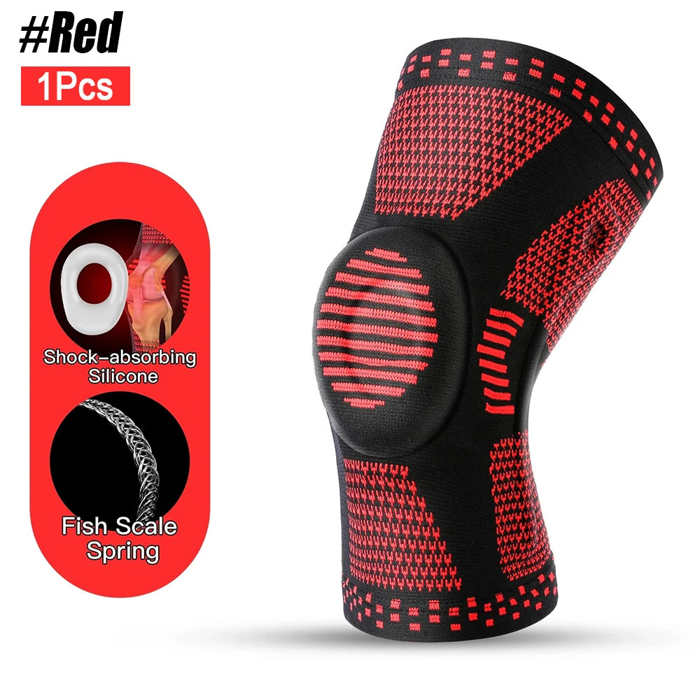 1/2Pcs Sport Compression Knee Support Brace Patella Protector Knitted Silicone Spring LegPad Cycling Running Basketball Football