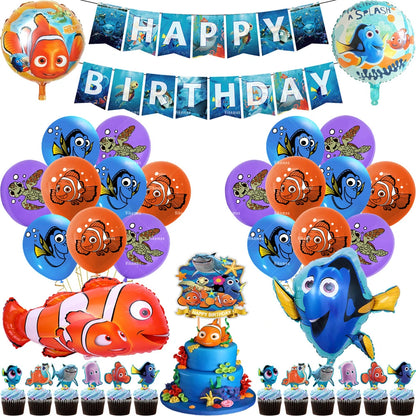 Finding Nemo Fish Latex Balloons Clownfish Dory Ocean Sea Foil Ballons Happy Birthday Banner Cake Topper Party Decor Kid Boy Toy