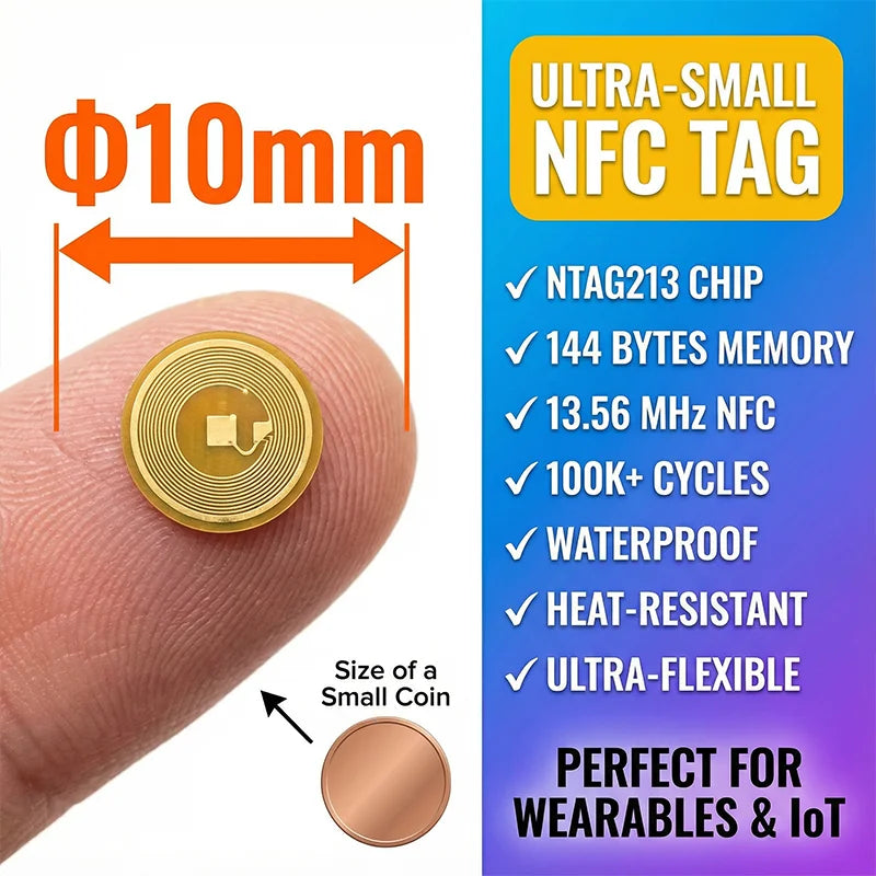 10mm Diameter High Temperature RFID NFC FPC Tags NXP NFC213 Mini Cards 13.56MHz Anti-Fake Anti-Metal Passive RF Card