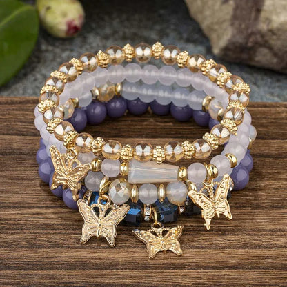 4pcs Bohemian Butterfly Charm Bracelet Set for Women Crystal Beads