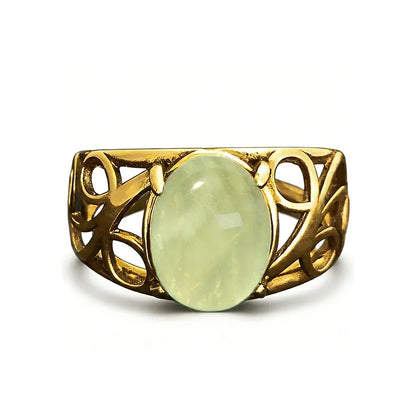 925 Sterling Silver Ring With Natural Prehnite Stone 8*10mm Oval Shape With Crystal Flower Design Gifts Fine Jewelry For Women