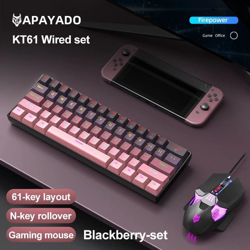 Mechanical keyboard and mouse set, 60% Portable Mini Wired Keyboard and Mouse combos, 61 Keys Phantom RGB keyboard and mouse kit