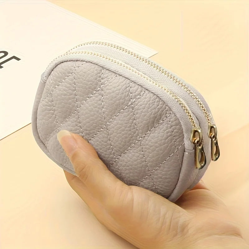 New PU leather rhombus small wallet mini coin change bag double zipper storage change bag