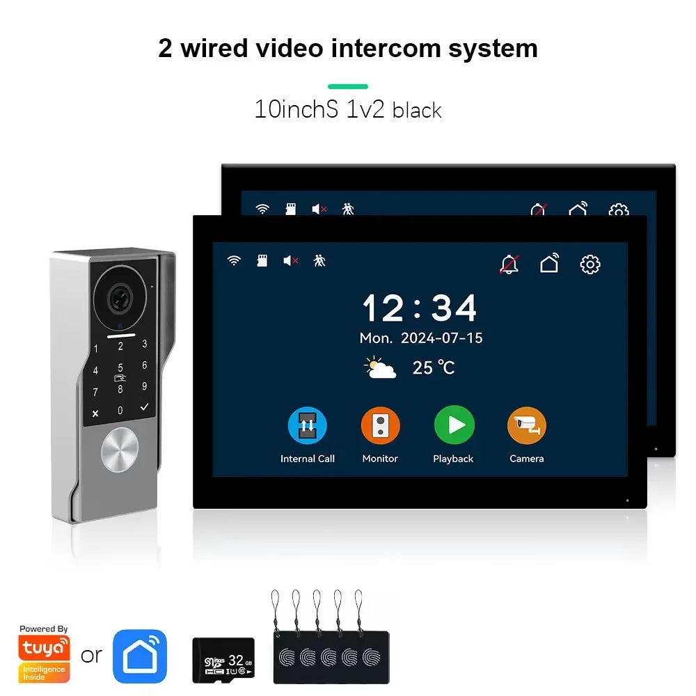 ANJIELO SMART Doorbell Video Intercom Camera System Wire 2‐wire Door Phone 10 Inch Screen 7 Protector Security