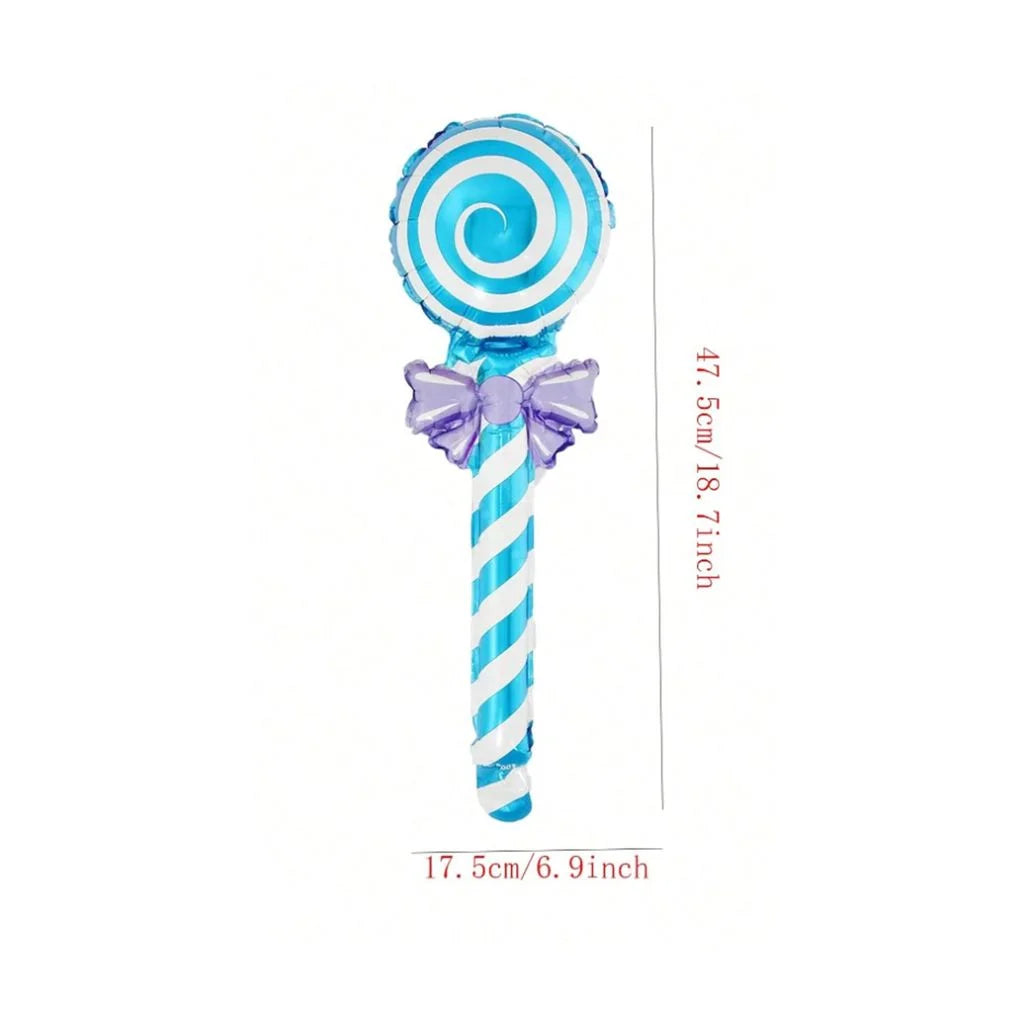 12Pcs Lollipop Foil Balloons with Bow, Swirl Candy Lollipop Handheld Balloon Stick for Candyland Birthday Baby Shower Party Deco