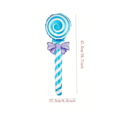 12Pcs Lollipop Foil Balloons with Bow, Swirl Candy Lollipop Handheld Balloon Stick for Candyland Birthday Baby Shower Party Deco