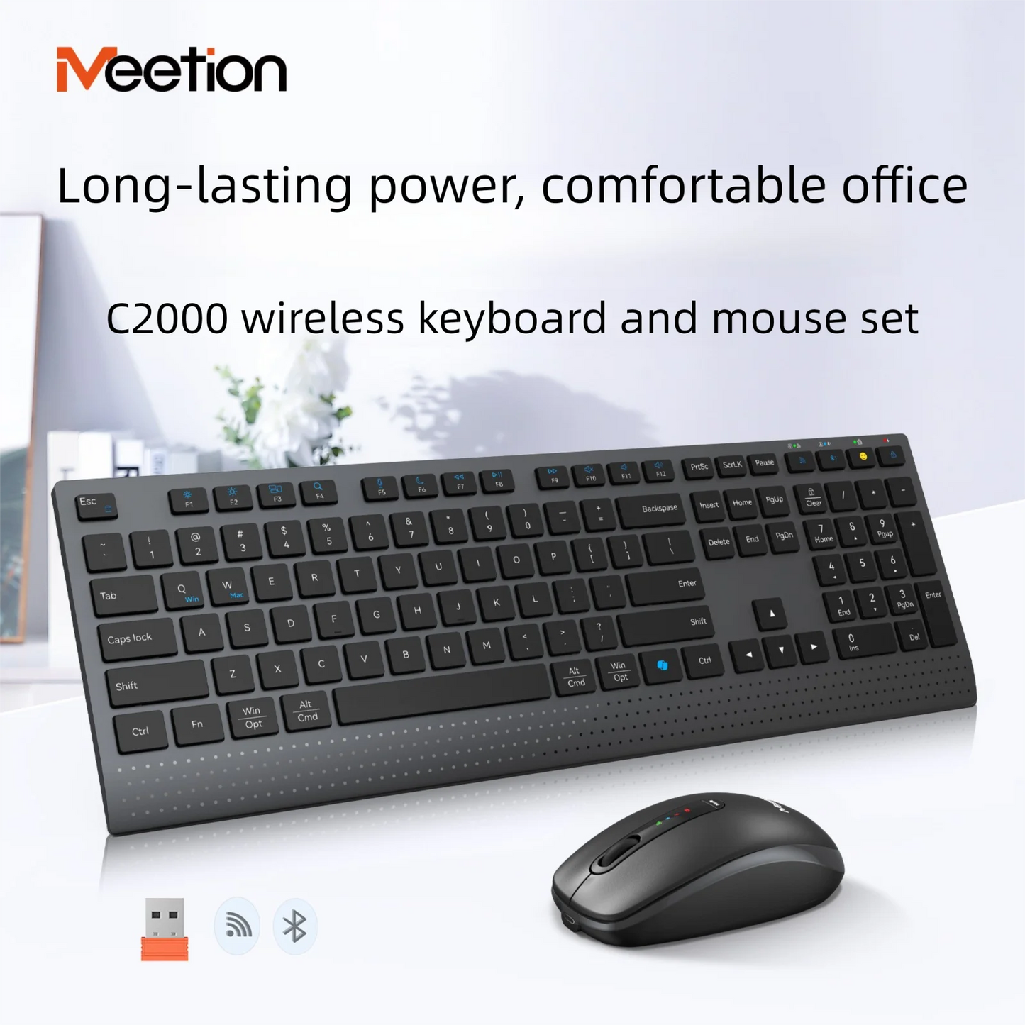 Bluetooth 2.4G Dual-Mode Wireless Full-Size Keyboard And Mouse Combo Rechargeable Fast-Charge Office Keyboard Set For PC Windows
