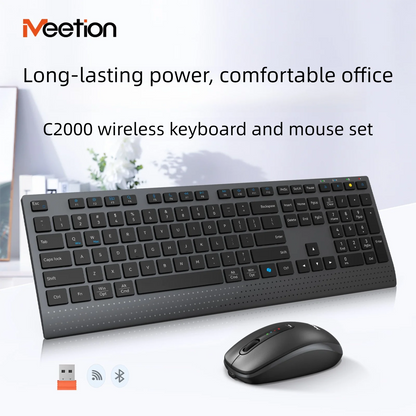 Bluetooth 2.4G Dual-Mode Wireless Full-Size Keyboard And Mouse Combo Rechargeable Fast-Charge Office Keyboard Set For PC Windows