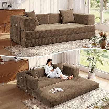 MoonSpeak 78.8''Sleeper Couch Bed for Livingroom,Convertible Modular Sofa with Armrest Pillow,Modular Foldable Corduroy Couches