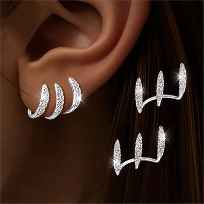 2pcs Elegant Rhinestone Three-Claw Earrings for Women Luxurious & Cute Design Earring Party Jewelry Gifts