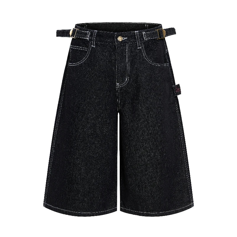 Y2K Baggy Wide-Leg Denim Shorts | Calf-Length Vintage Denim | Women's American Retro Streetwear Shorts