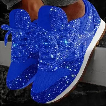 2025 New Women Flat Sneakers Casual Bling Vulcanized Shoes Women Mesh Lace Up Platform Plus Size Fashion Outdoor Woman Shoes